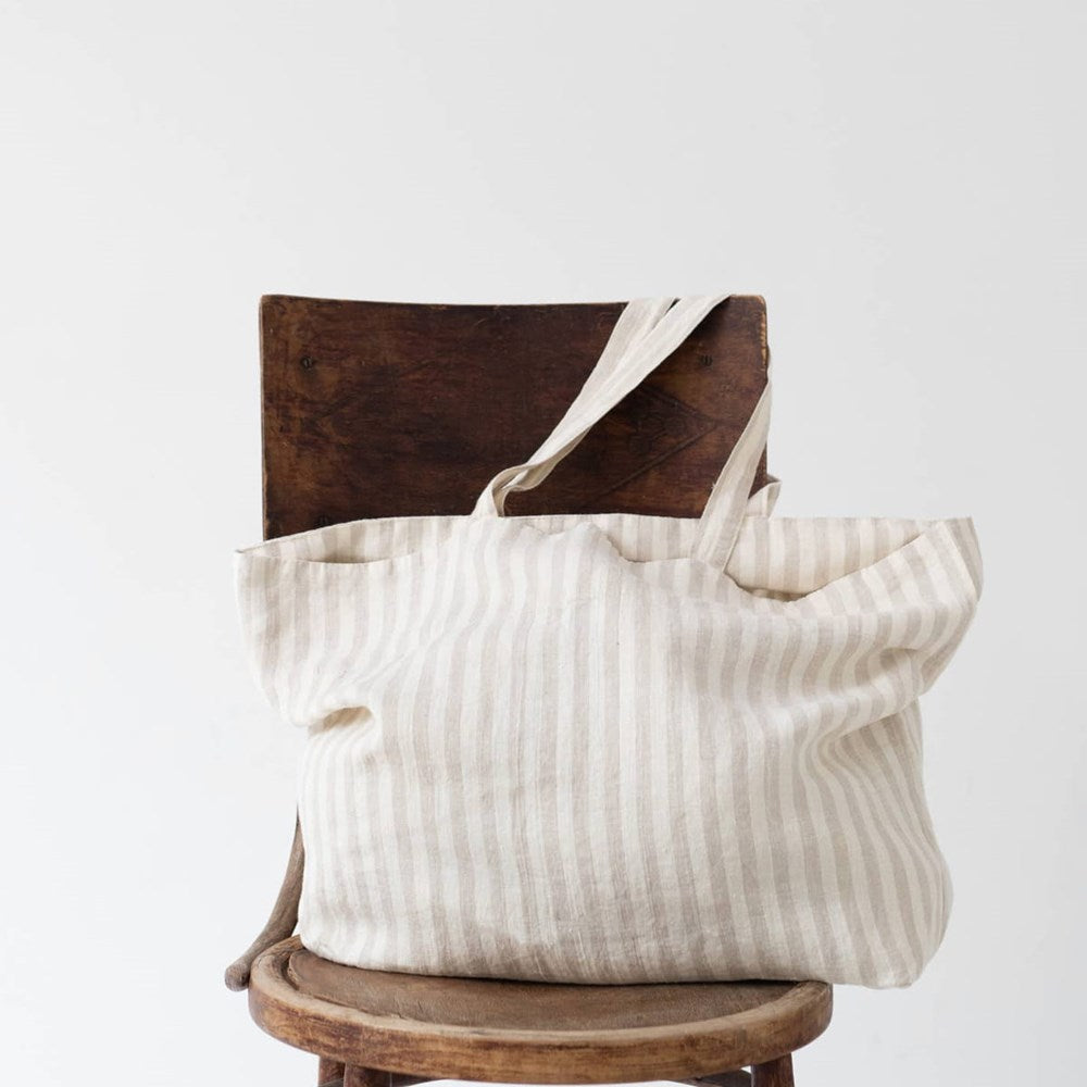 Linen Big Bag - Natural White Stripes