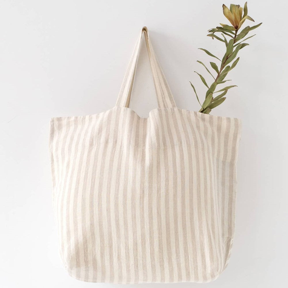 Linen Big Bag - Natural White Stripes